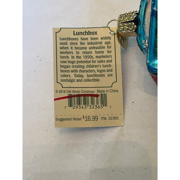 OWC Old World Christmas Blown Glass Ornament 32365 Retro Lunchbox 2018 W/Box NOS - Picture 6 of 9